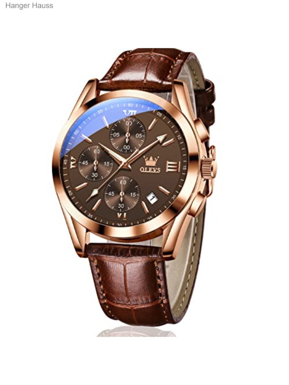 Men's Leather Chronograph Watch Quartz Movement Water Resistant 40mm